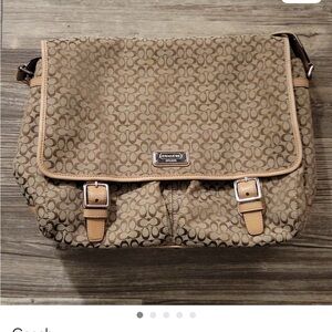 Coach Jacquard Signature Messenger Bag in Khaki and Tan